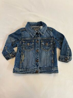 GUESS JEANS Infant 18M Jean Jacket, Metallic Stitch Design on Back. Button.